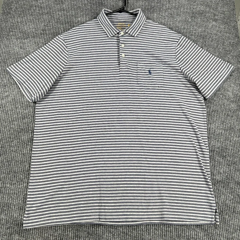 Polo Ralph Lauren Shirt Mens XL Extra Large Blue Gray Striped Short Sleeve Golf